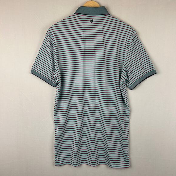 Greyson Striped Polo Short Sleeve Shirt Golf Course Logo Blue Men's Size M - Picture 7 of 10